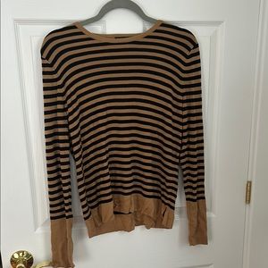 Eileen Fisher Striped Black and Tan Long Sleeve Sweater